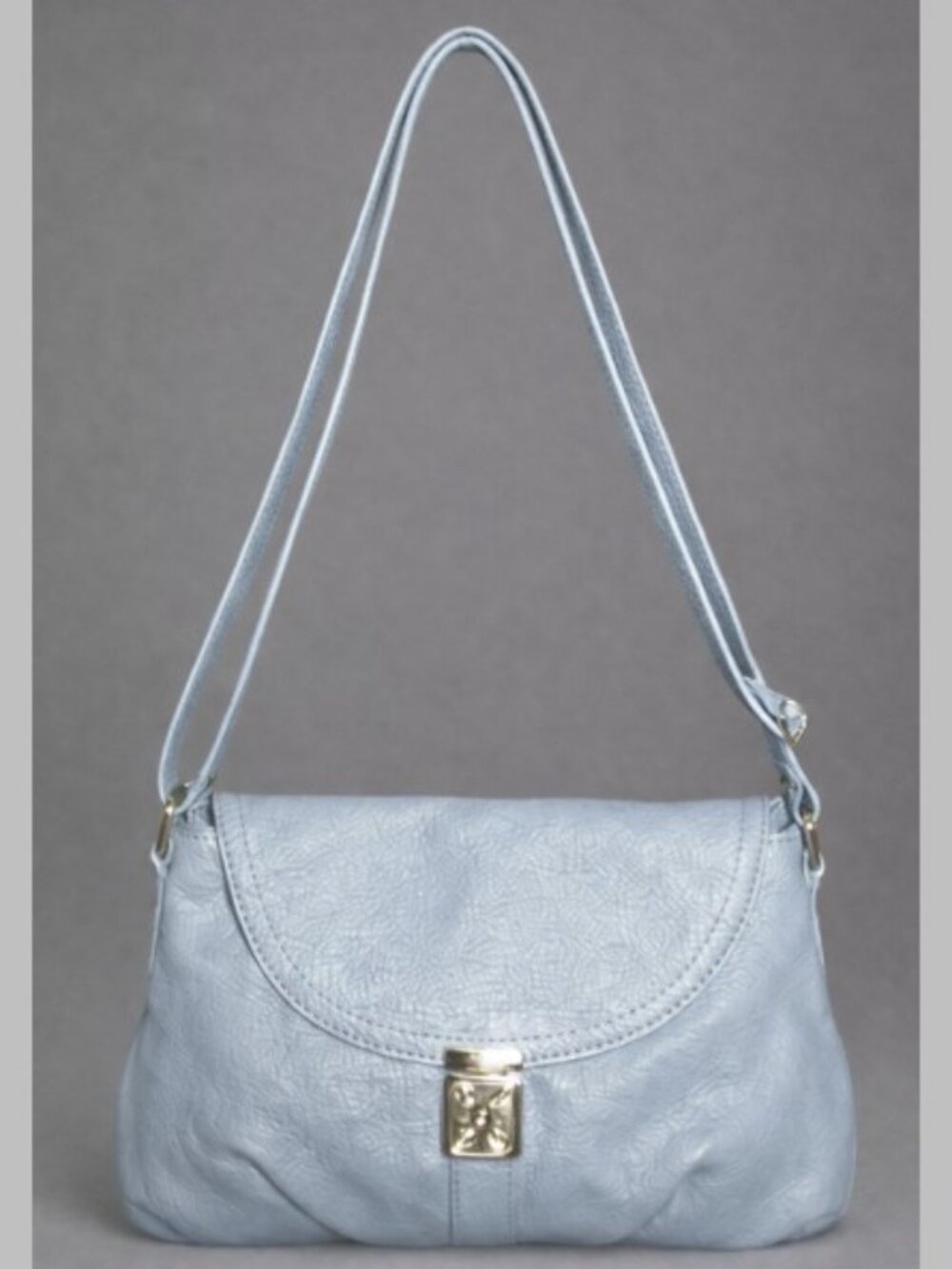 Light Blue Faux Leather Crossbody Shoulder Bag Gold Lock Flap Purse Unbranded